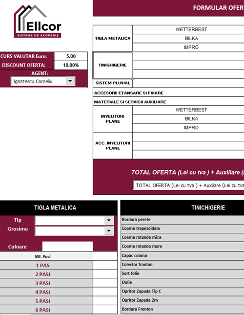 Fișier calcul acoperiș Ellcor realizat de Advantage Seosem