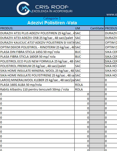 Fișier calcul acoperiș Cris Group realizat de Advantage Seosem
